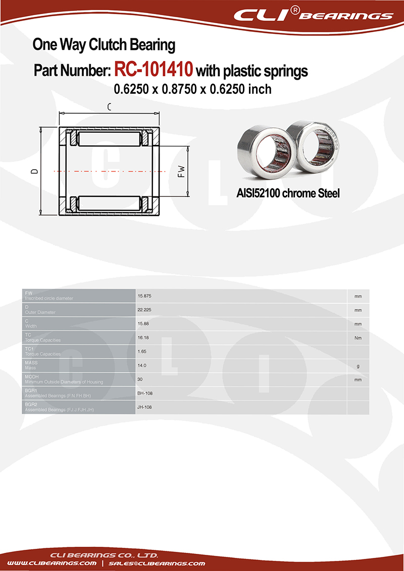 Original rc 101410 0 6250 x 0 8750 x 0 6250 inch one way roller clutch bearing with plastic springs   cli bearings co ltd nw