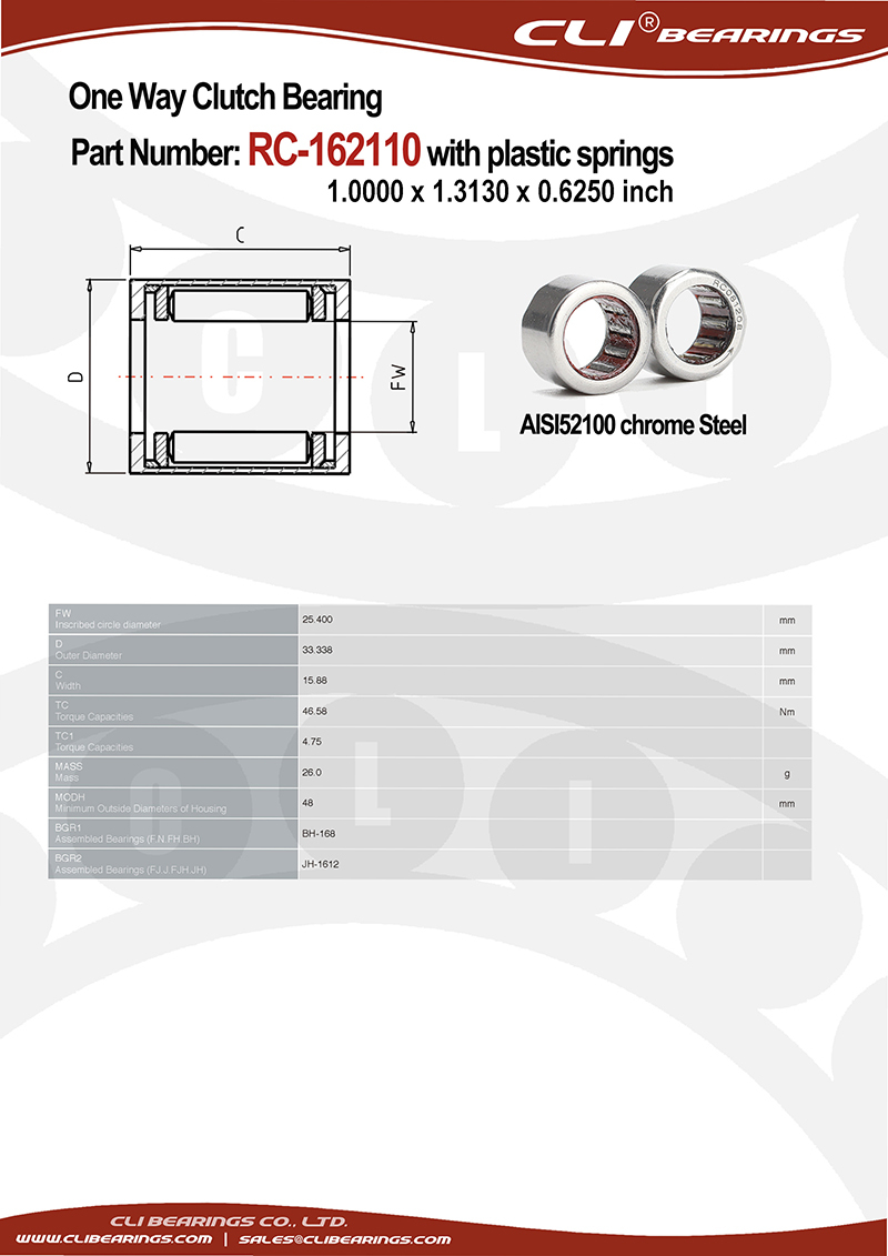 Original rc 162110 1 0000 x 1 3100 x 0 6250 inch one way roller clutch bearing with plastic springs   cli bearings co ltd nw