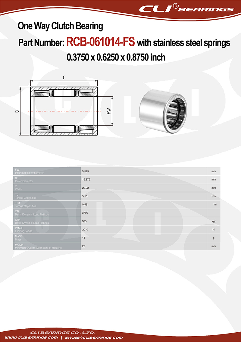 Original rcb 061014 fs 0 3750 x 0 6250 x 0 8750 inch one way roller clutch and bearing assembly with stainless steel springs   cli bearings co ltd nw