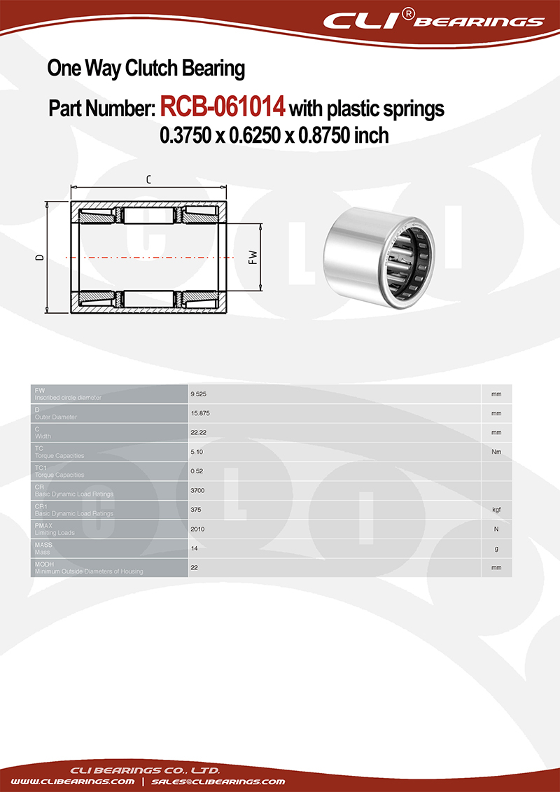 Original rcb 061014 0 3750 x 0 6250 x 0 8750 inch one way roller clutch and bearing assembly with plastic springs   cli bearings co ltd nw