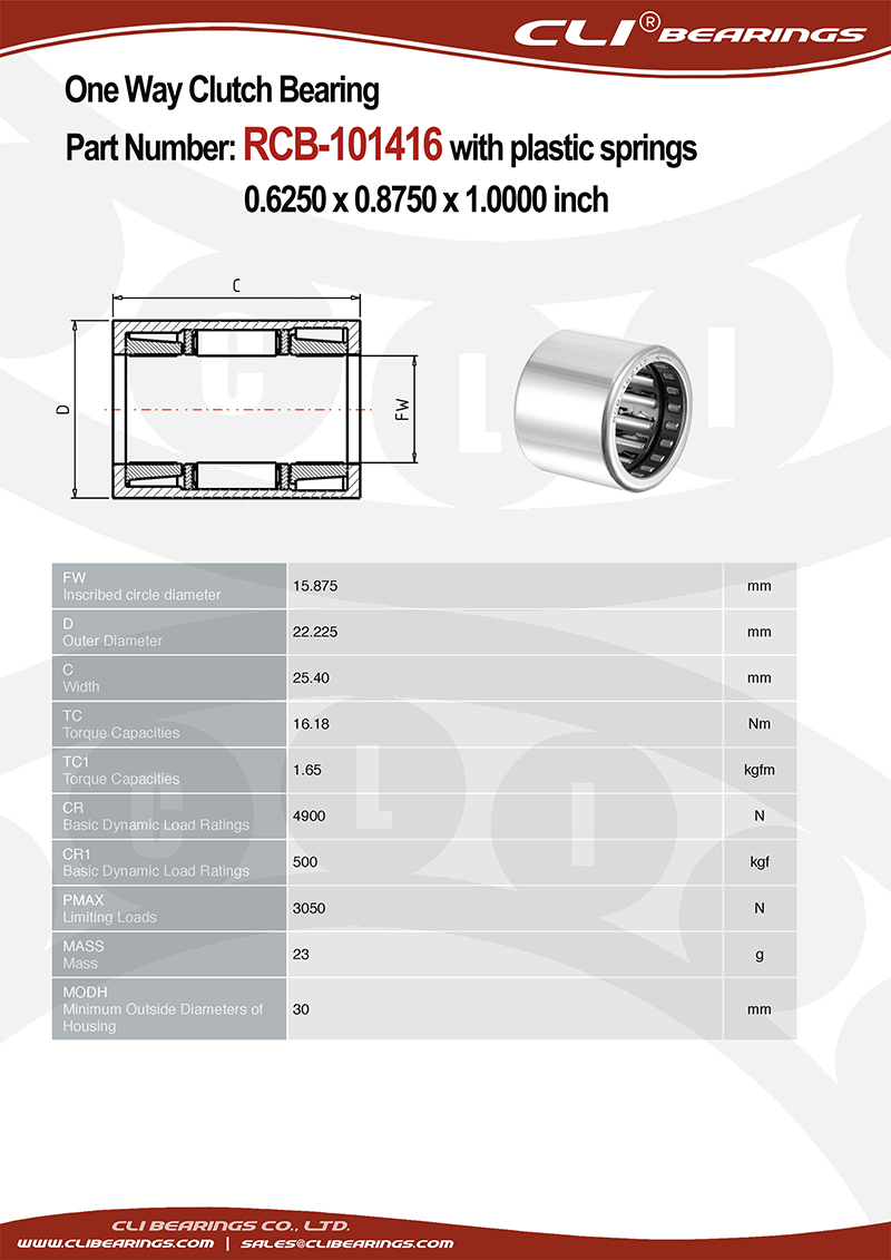 Original rcb 101416 0 6250 x 0 8750 x 1 0000 inch one way roller clutch and bearing assembly with plastic springs   cli bearings co ltd nw