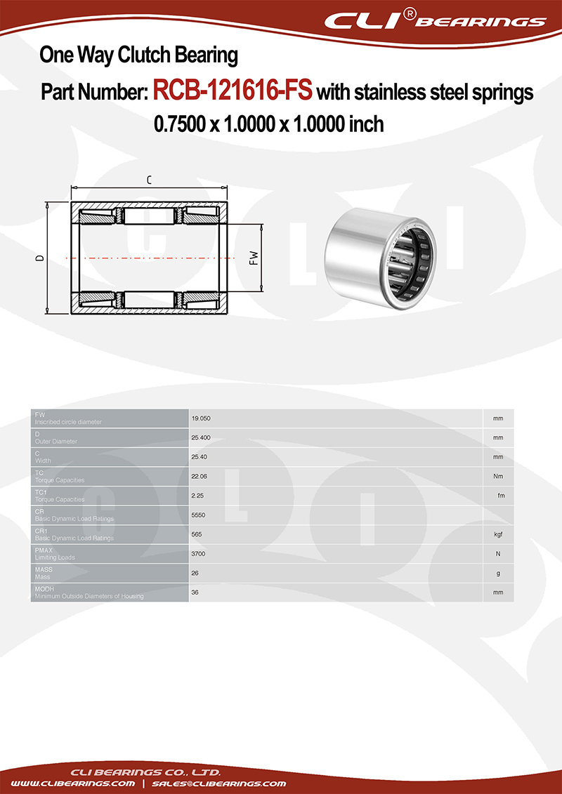 Original rcb 121616 fs 0 7500 x 1 0000 x 1 0000 inch one way roller clutch and bearing assembly with stainless steel springs   cli bearings co ltd nw