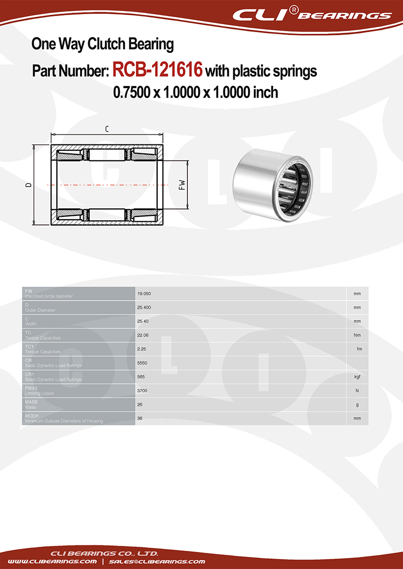 Original rcb 121616 0 7500 x 1 0000 x 1 0000 inch one way roller clutch and bearing assembly with plastic springs   cli bearings co ltd nw