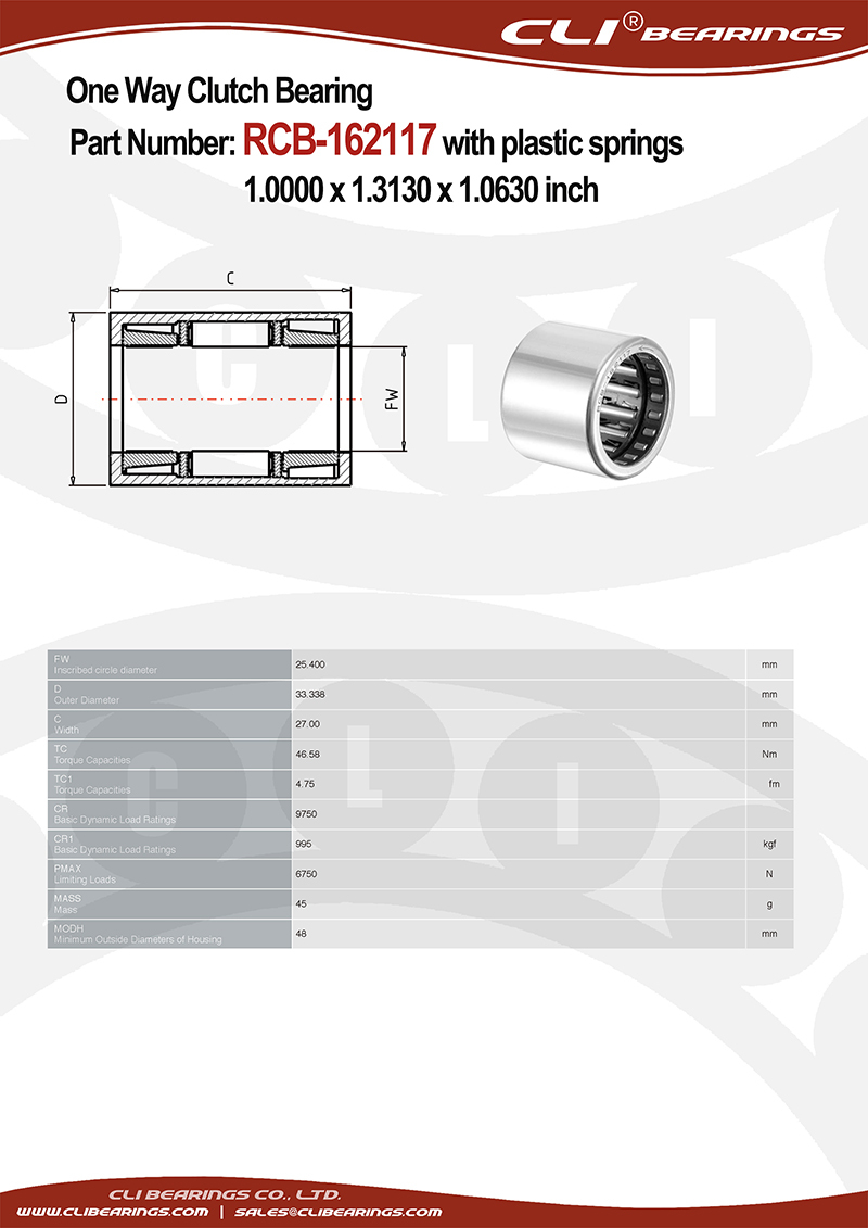 Original rcb 162117 1 0000 x 1 3130 x 1 0630 inch one way roller clutch and bearing assembly with plastic springs   cli bearings co ltd nw