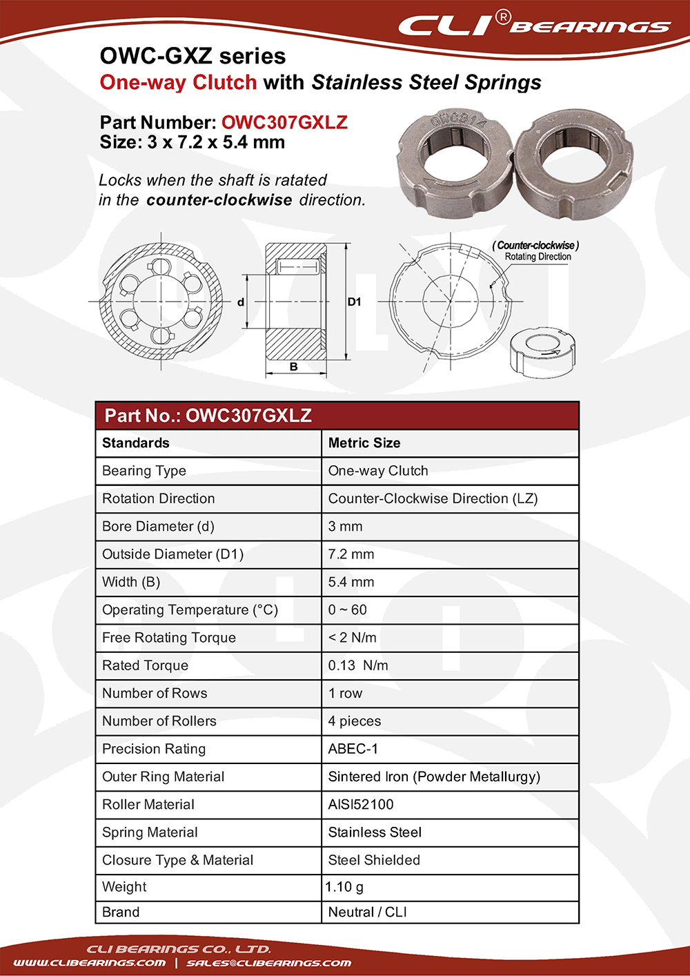 Original owc307gxlz one way clutch nw