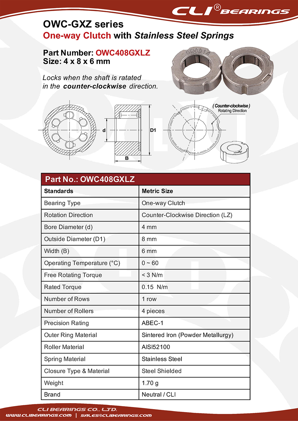 Original owc408gxlz one way clutch nw