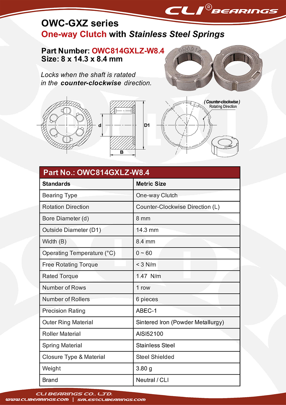 Original owc814gxlz one way clutch w8 4 nw