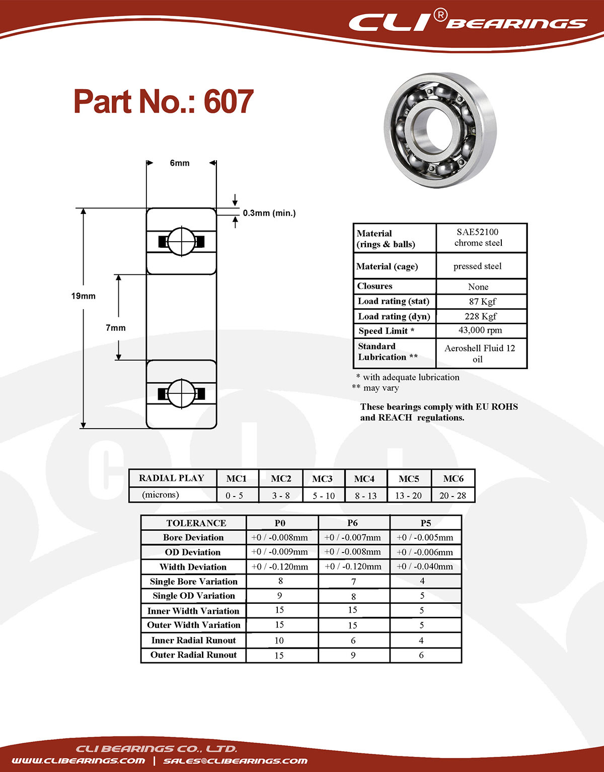 Original 607 miniature bearing 7x19x6mm open chrome aisi52100   cli bearings co ltd nw