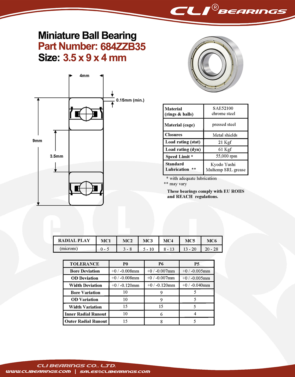 Original 684zzb35 miniature bearing 3 5x9x4mm nw