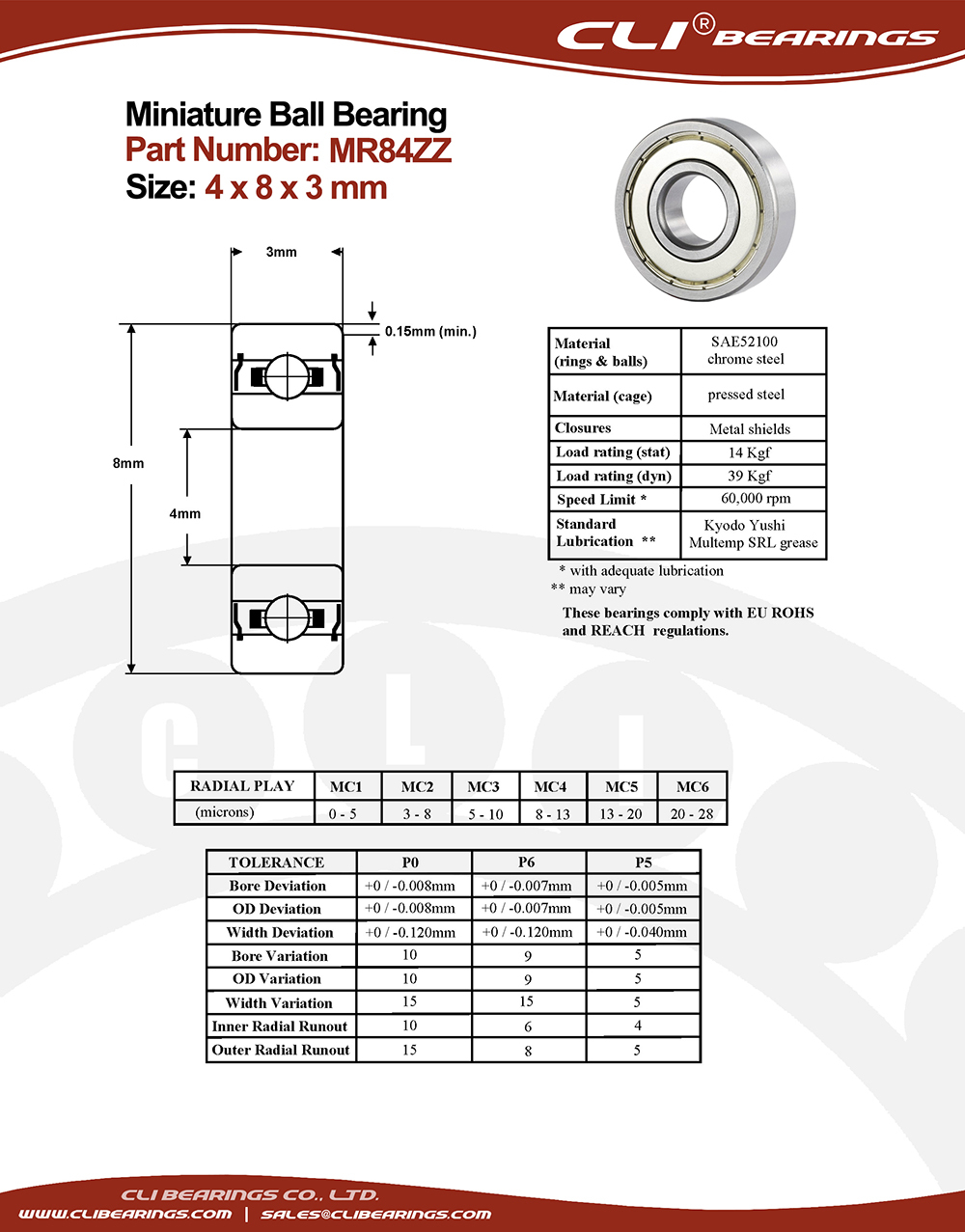 Original mr84zz miniature bearing 4x8x3mm nw