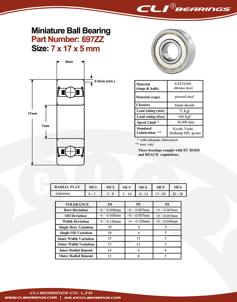 Original 697zz miniature bearing 7x17x5mm nw