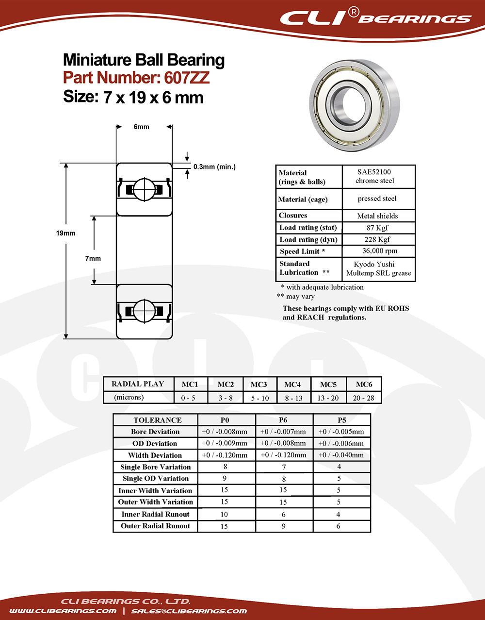 Original 607zz miniature bearing 7x19x6mm nw