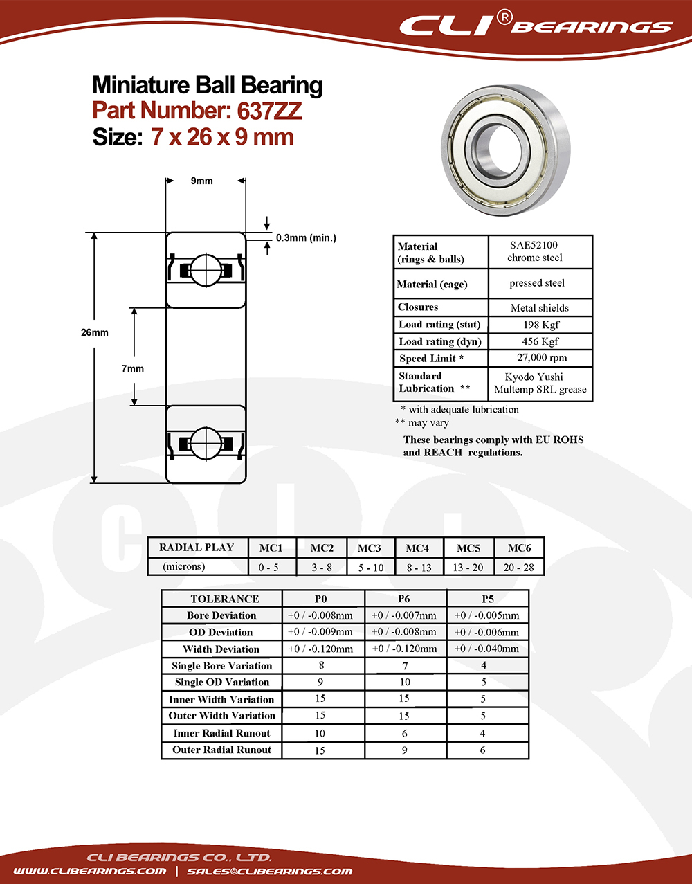 Original 637zz miniature bearing 7x26x9mm nw