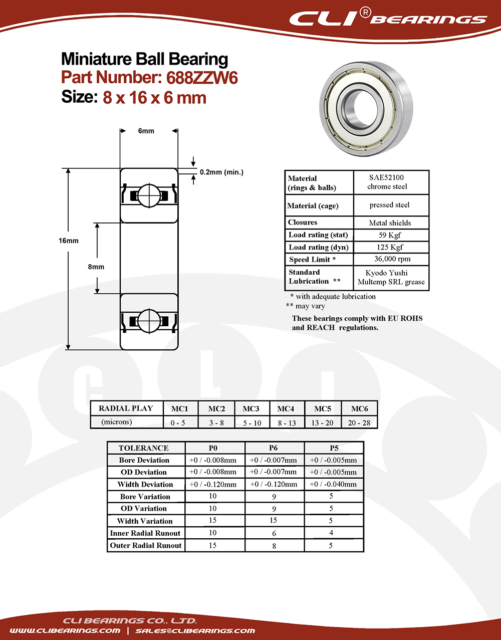 Original 688zzw6 miniature bearing 8x16x6mm nw