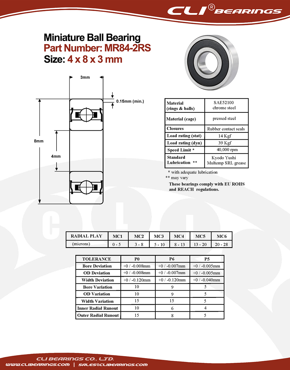 Original mr84 2rs miniature bearing 4x8x3 mm double sealed chrome aisi52100   cli bearings co ltd nw