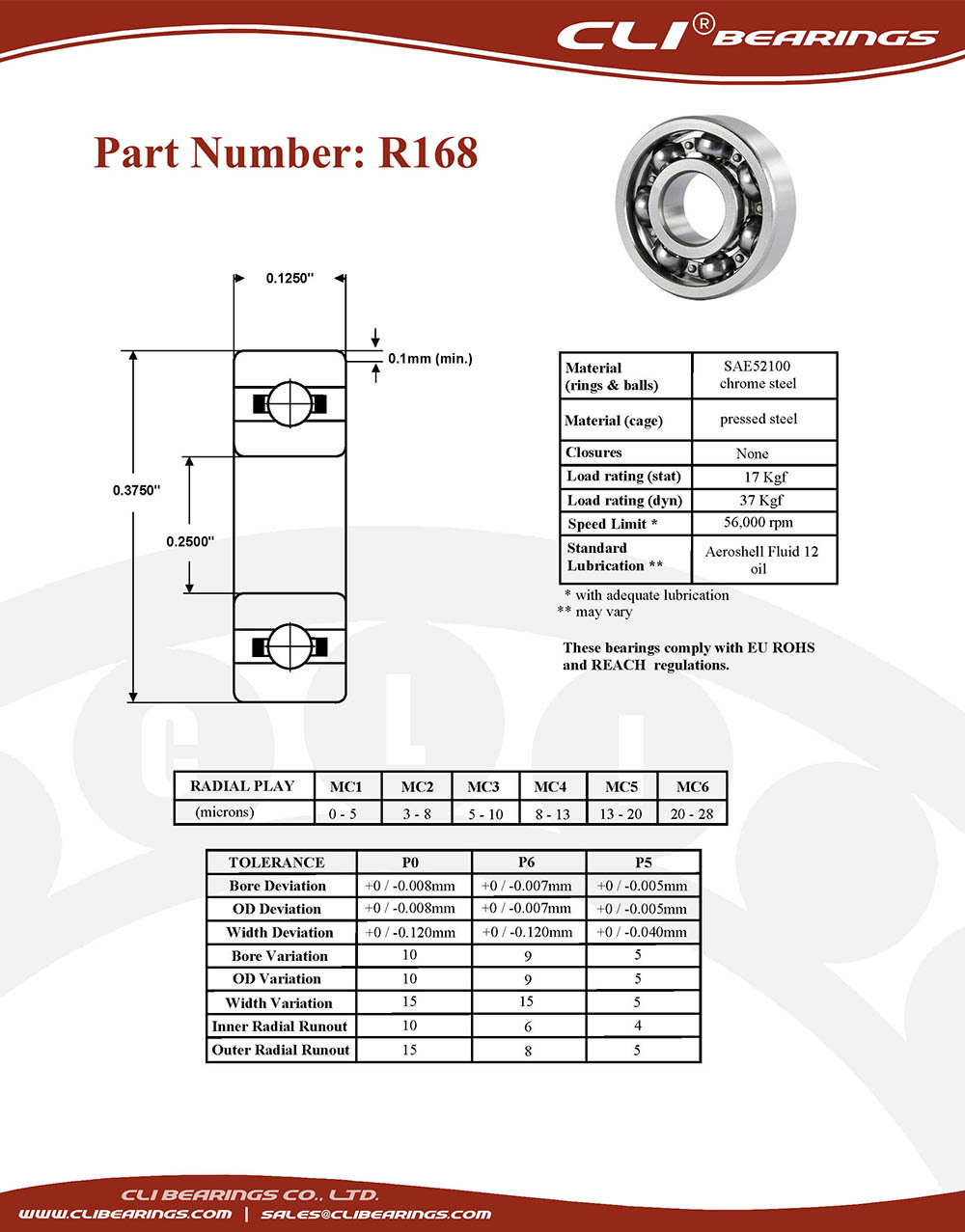 Original r168 miniature bearing 1 4x3 8x1 8 0 25 x 0 375 x 0 125 inch   cli bearings co ltd nw