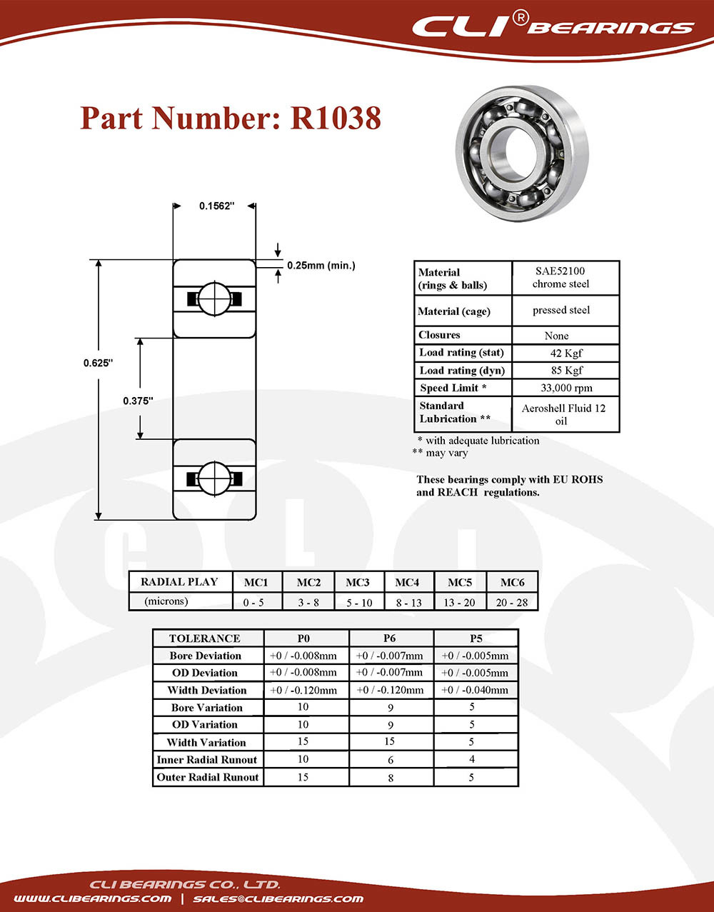 Original r1038 miniature bearing 3 8x5 8x5 32 0 375 x 0 625 x 0 1562 inch   cli bearings co ltd nw