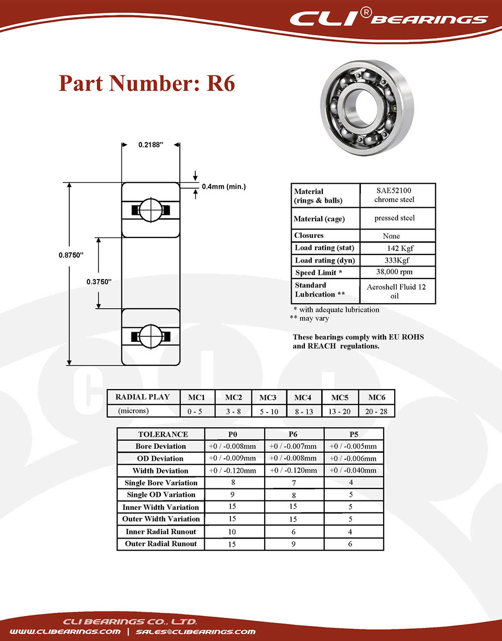 Original r6 miniature bearing 3 8x7 8x7 32 0 375 x 0 875 x 0 2188 inch   cli bearings co ltd nw