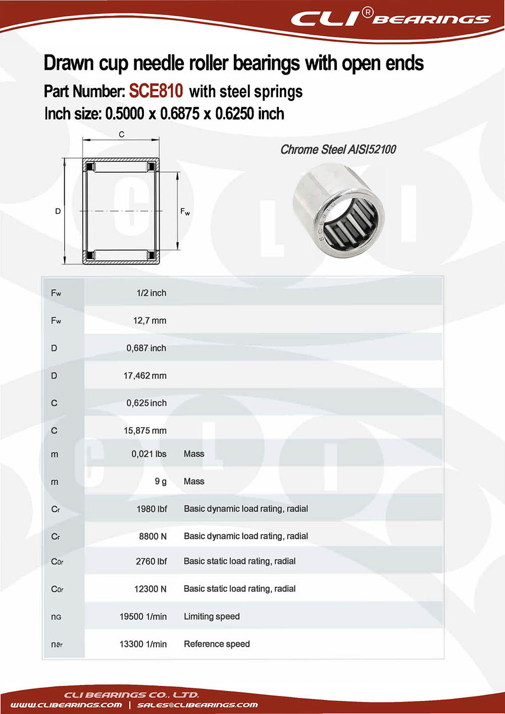 Original sce810 0 5000 x 0 6875 x 0 6250 inch drawn cup needle roller bearings with open ends with steel springs   cli bearings co ltd nw