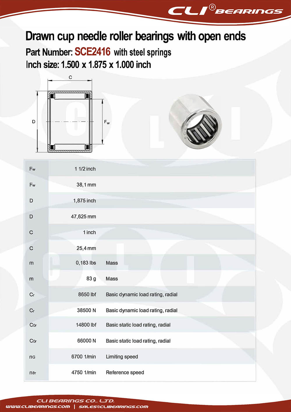 Original sce2416 1 500x1 875x1 000 inch drawn cup needle roller bearings with open ends with steel springs   cli bearings co ltd nw