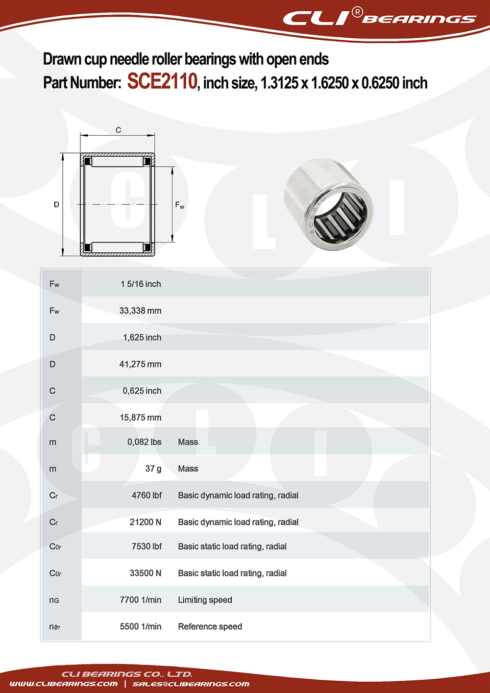 Original sce2110 1 3125x1 6250x0 6250 inch drawn cup needle roller bearings with open ends with steel springs   cli bearings co ltd nw