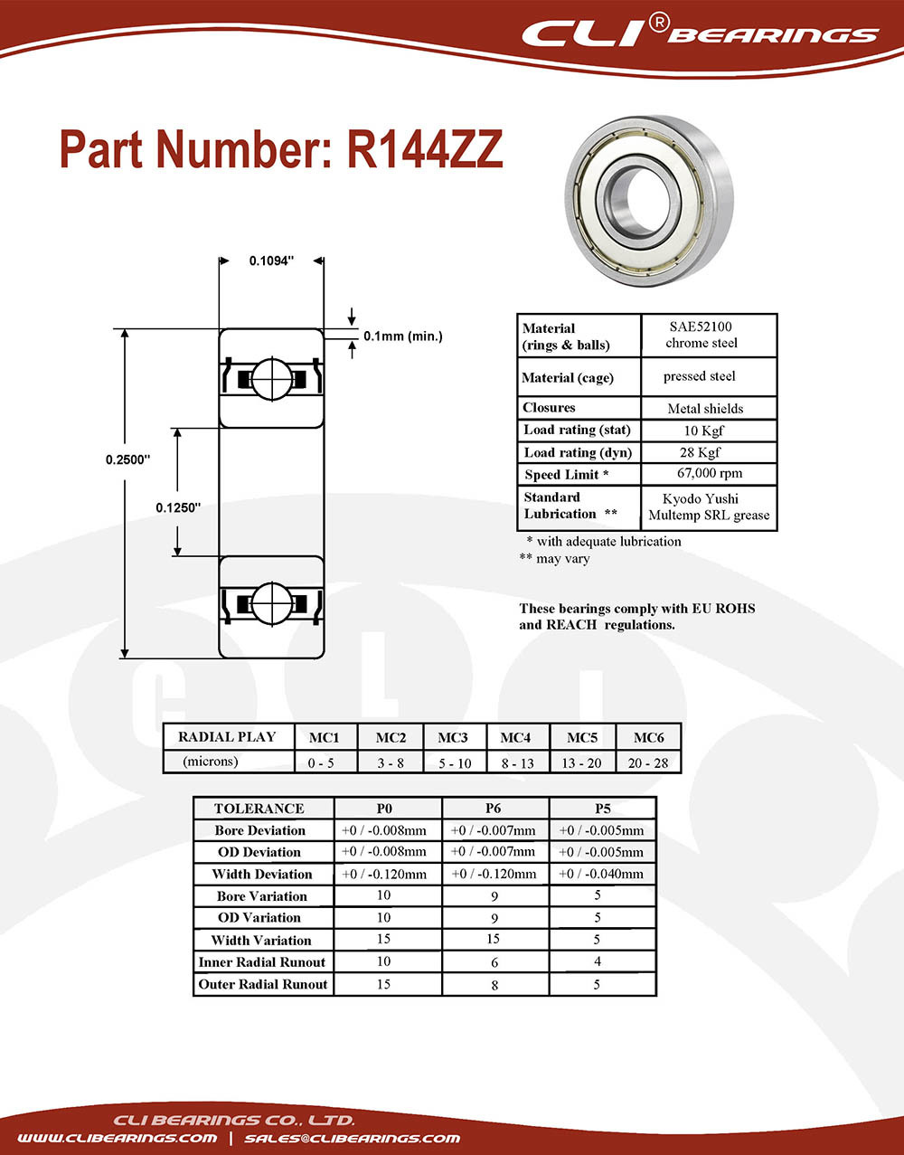 Original r144zz miniature bearing 1 8x1 4x7 64 0 125 x 0 25 x 0 1094 inch   cli bearings co ltd nw