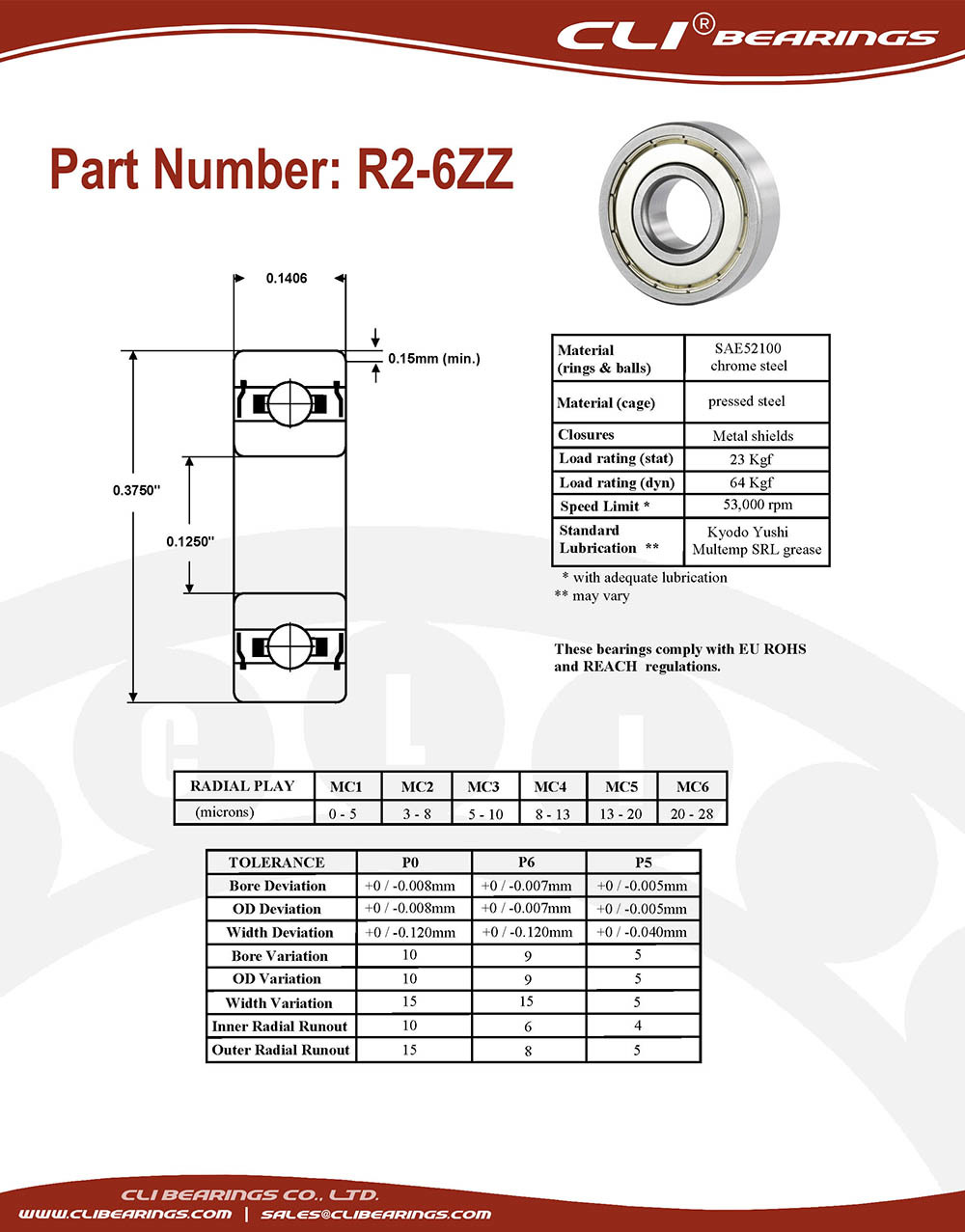 Original r2 6zz miniature bearing 1 8x3 8x9 64 0 125 x 0 375 x 0 1406 inch   cli bearings co ltd nw