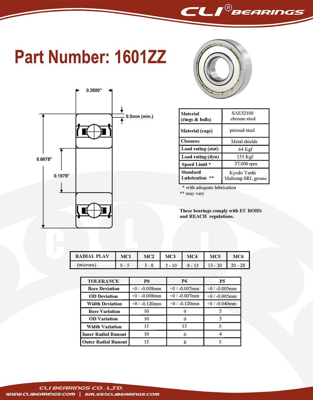 Original 1601zz miniature bearing 3 16x11 16x1 4 0 1875 x 0 6875 x 0 25 inch   cli bearings co ltd nw