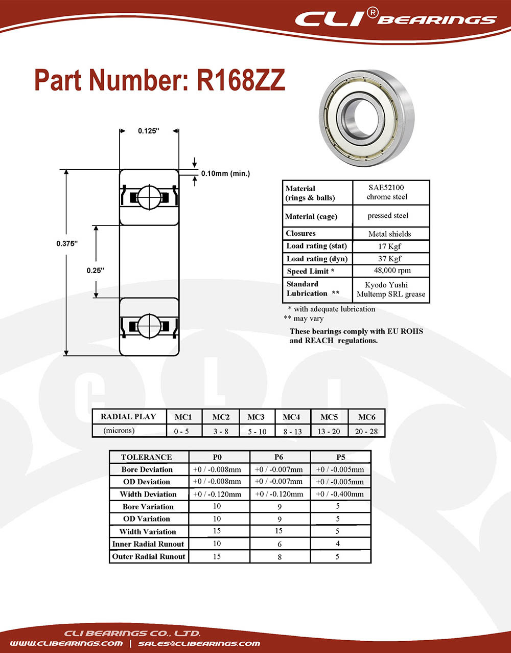 Original r168zz miniature bearing 1 4x3 8x1 8 0 25 x 0 375 x 0 125 inch   cli bearings co ltd nw