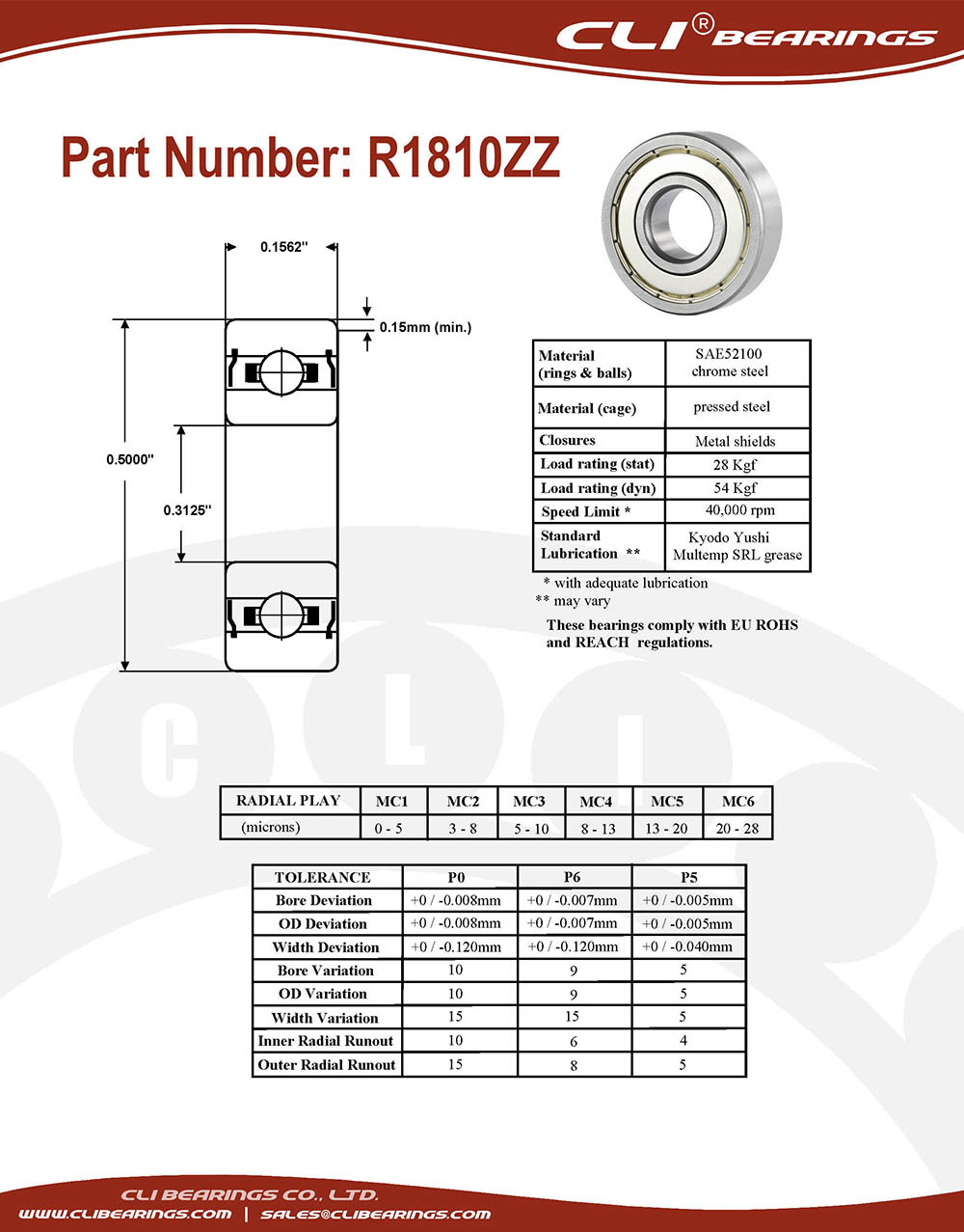 Original r1810zz miniature bearing 5 16x1 2x5 32 0 3125 x 0 5 x 0 1562 inch   cli bearings co ltd nw