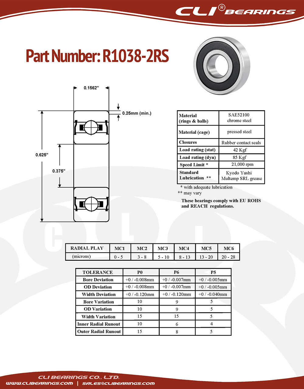Original r1038 2rs miniature bearing 3 8x5 8x5 32 0 375 x 0 625 x 0 1562 inch   cli bearings co ltd nw