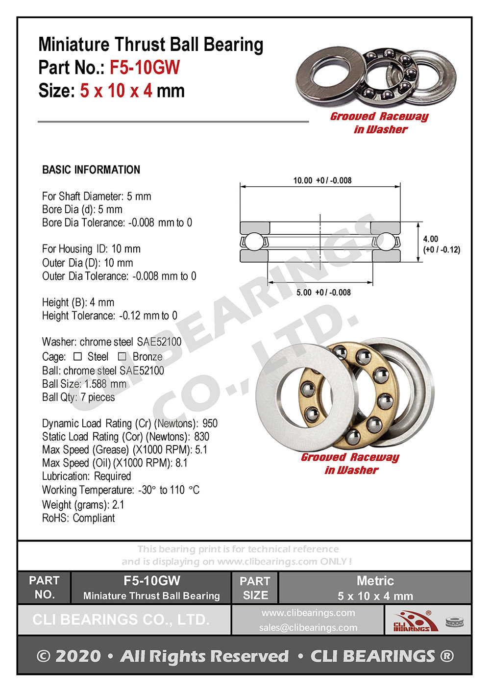 Original f5 10gw f5 10m miniature thrust ball bearing 5x10x4mm nw