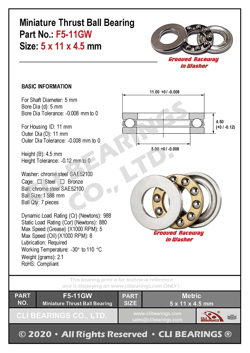 Original f5 11gw f5 11m miniature thrust ball bearing 5x11x4 5mm nw