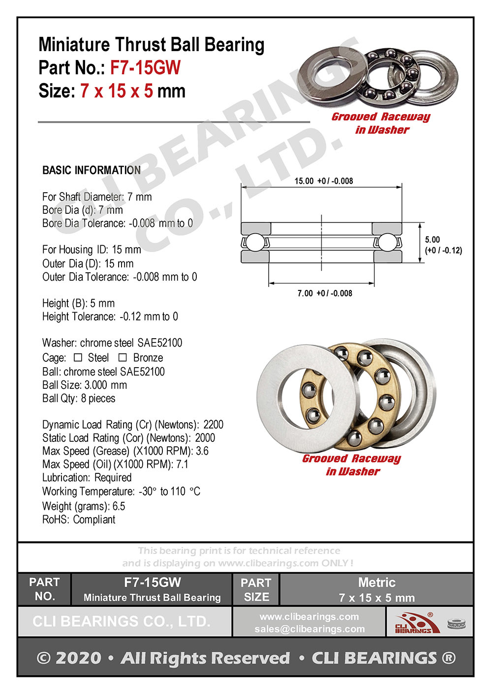 Original f7 15gw f7 15m miniature thrust ball bearing 7x15x5mm nw