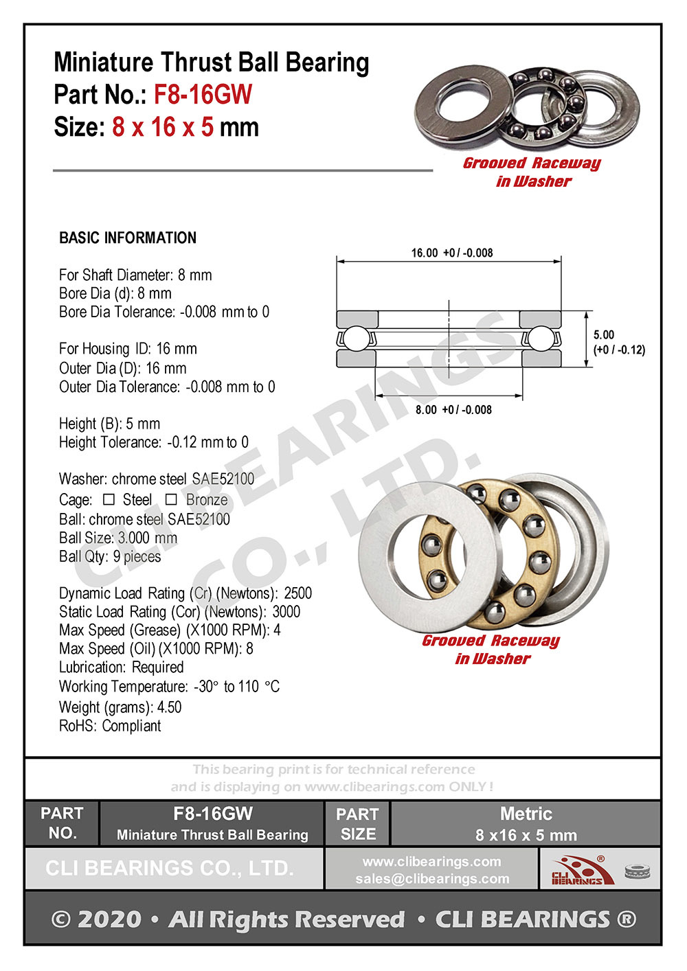 Original f8 16gw f8 16m miniature thrust ball bearing 8x16x5mm nw