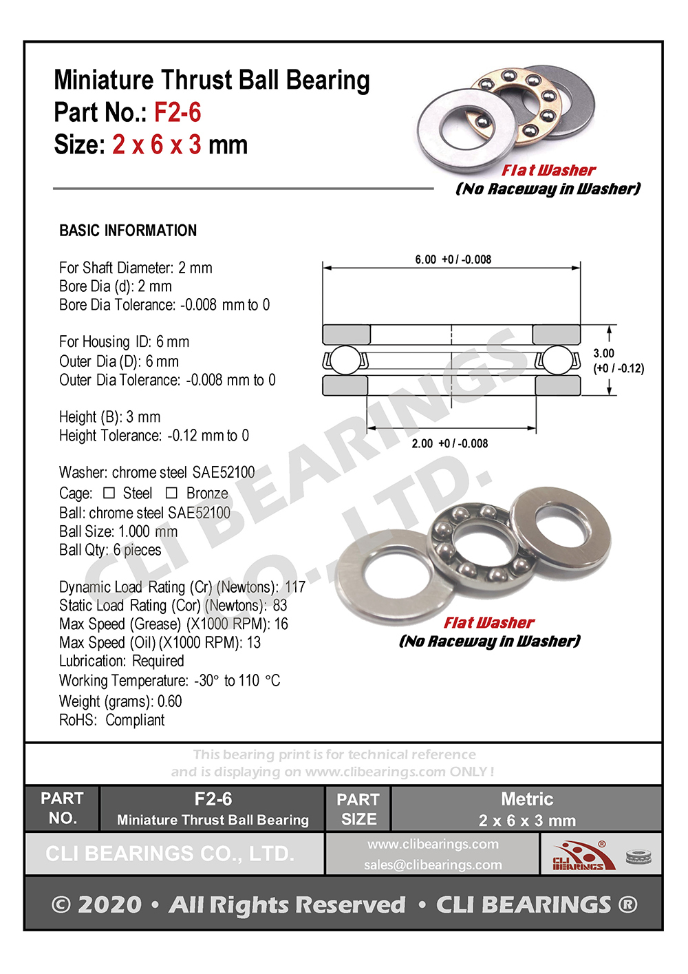 Original f2 6 miniature thrust ball bearing 2x6x3mm nw