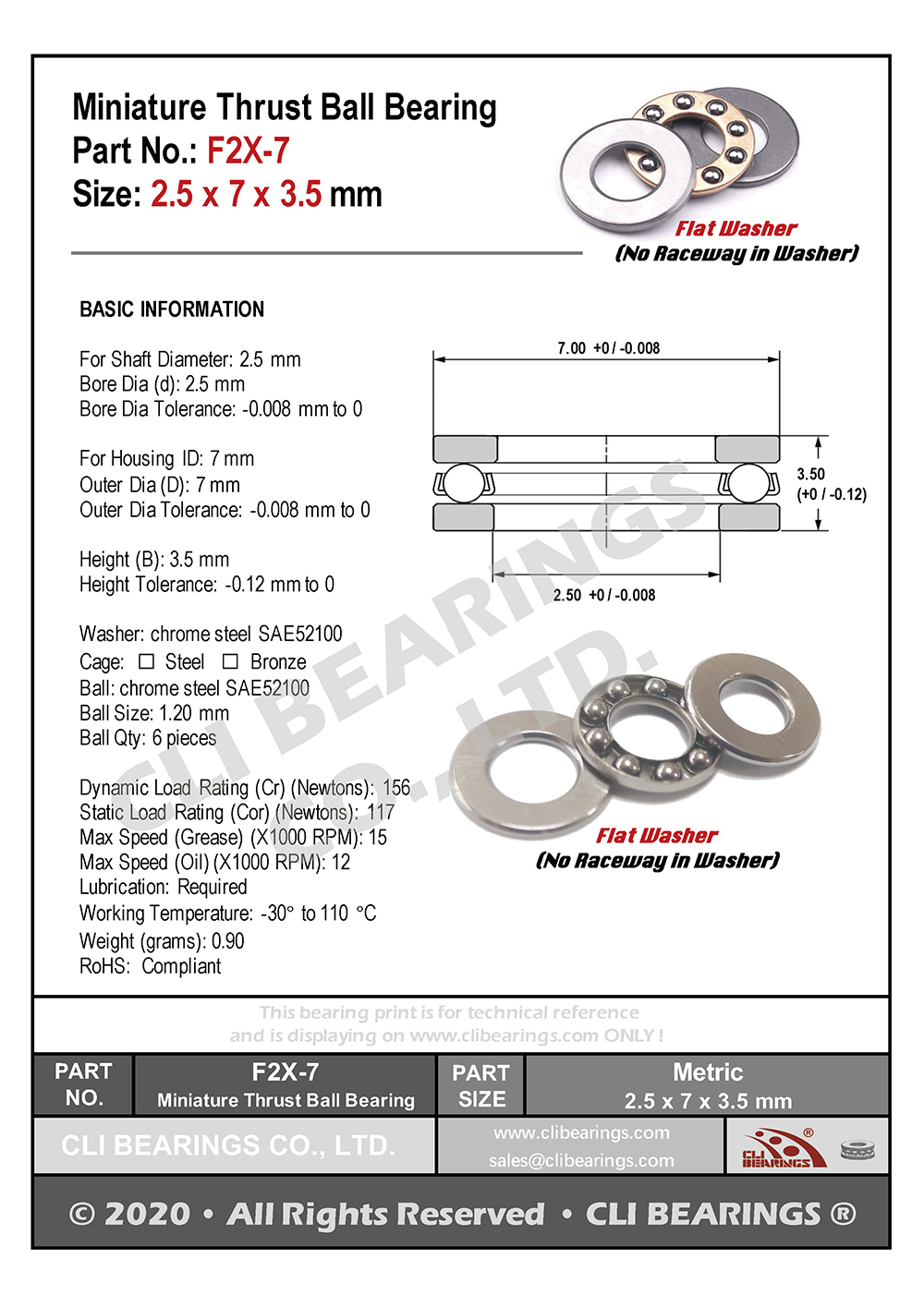 Original f2x 7 miniature thrust ball bearing 2 5x7x3 5mm nw