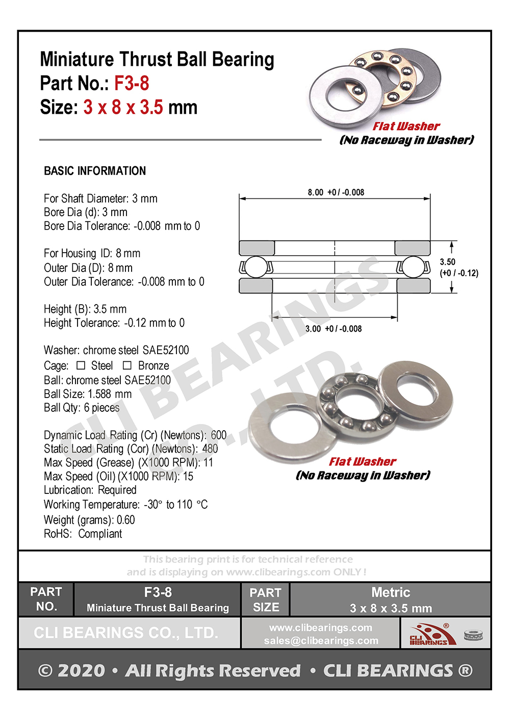 Original f3 8 miniature thrust ball bearing 3x8x3 5mm nw