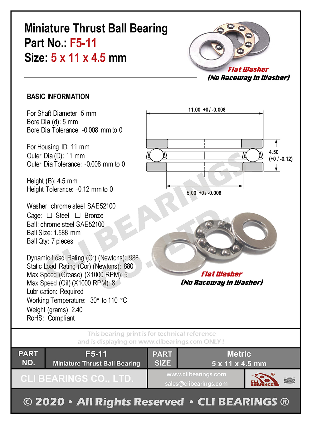 Original f5 11 miniature thrust ball bearing 5x11x4 5mm nw