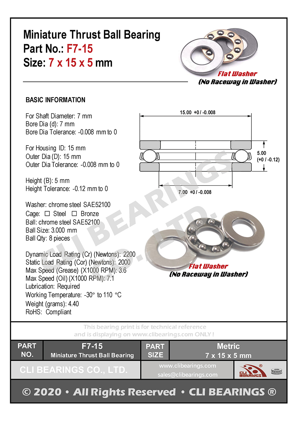 Original f7 15 miniature thrust ball bearing 7x15x5mm nw