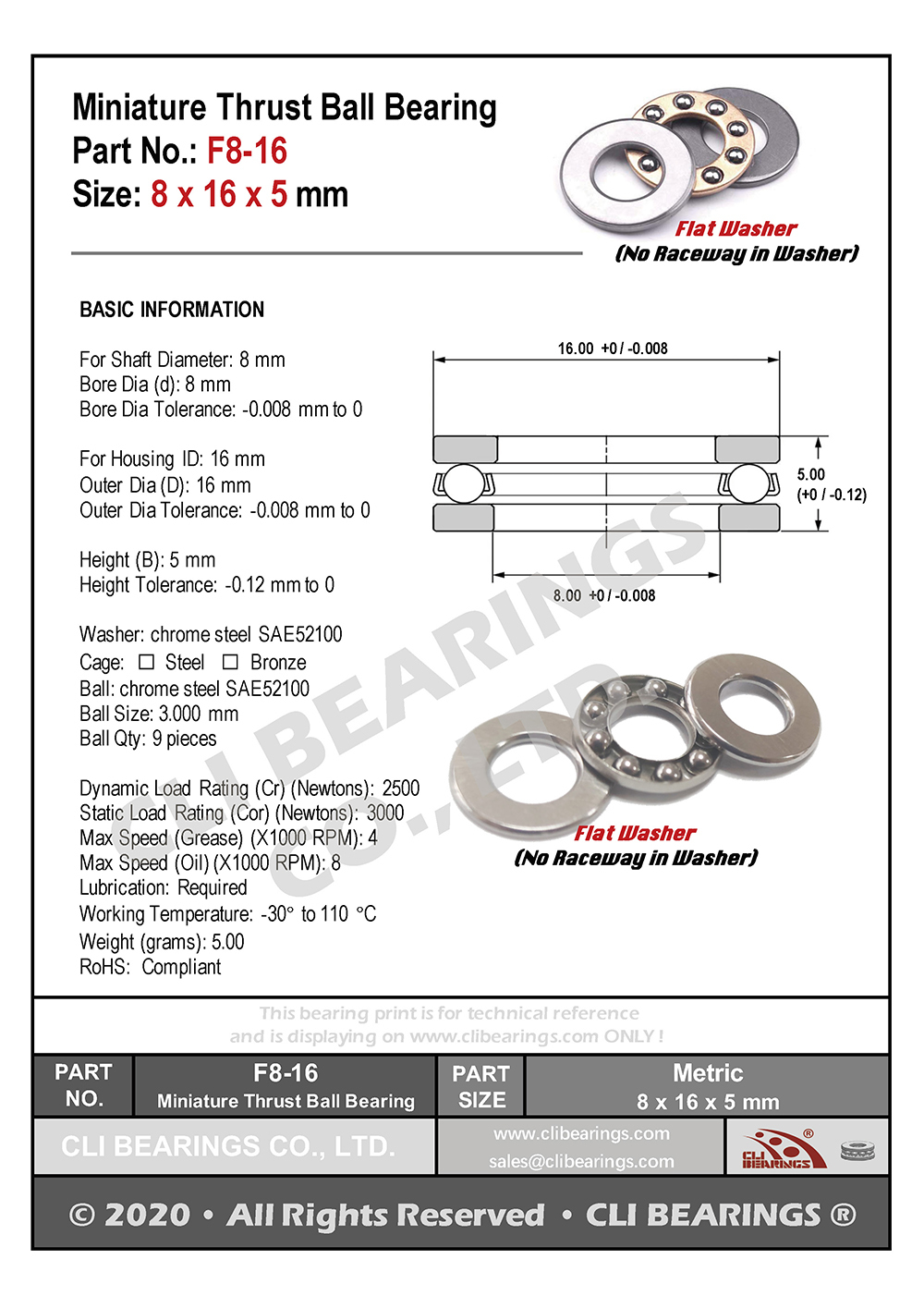 Original f8 16 miniature thrust ball bearing 8x16x5mm nw