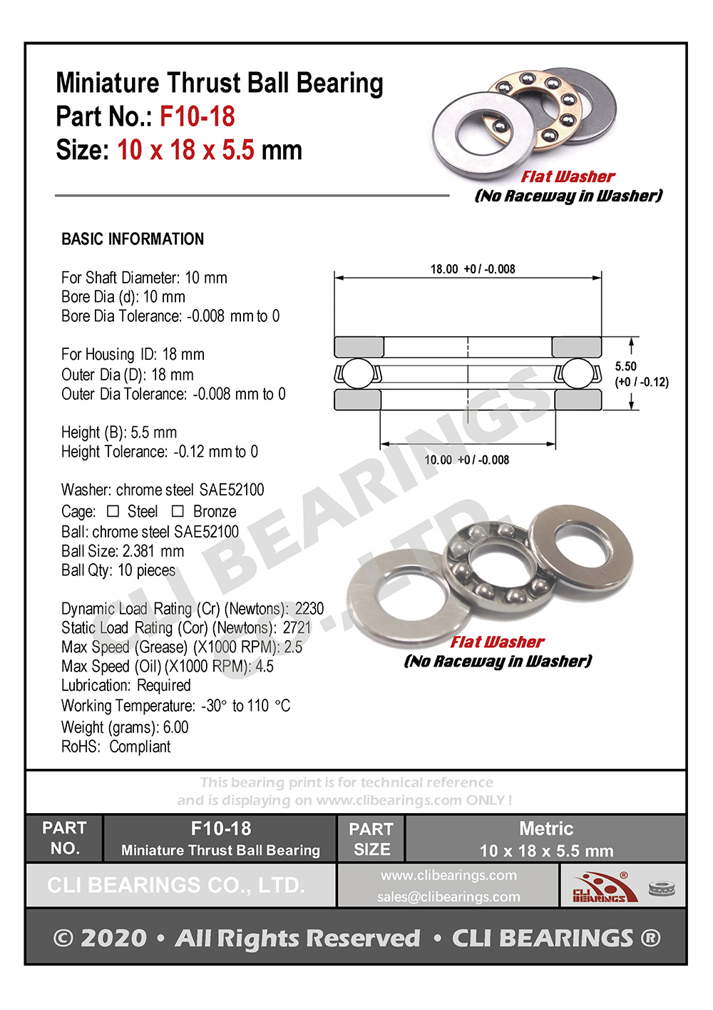 Original f10 18 miniature thrust ball bearing 10x18x5 5mm nw