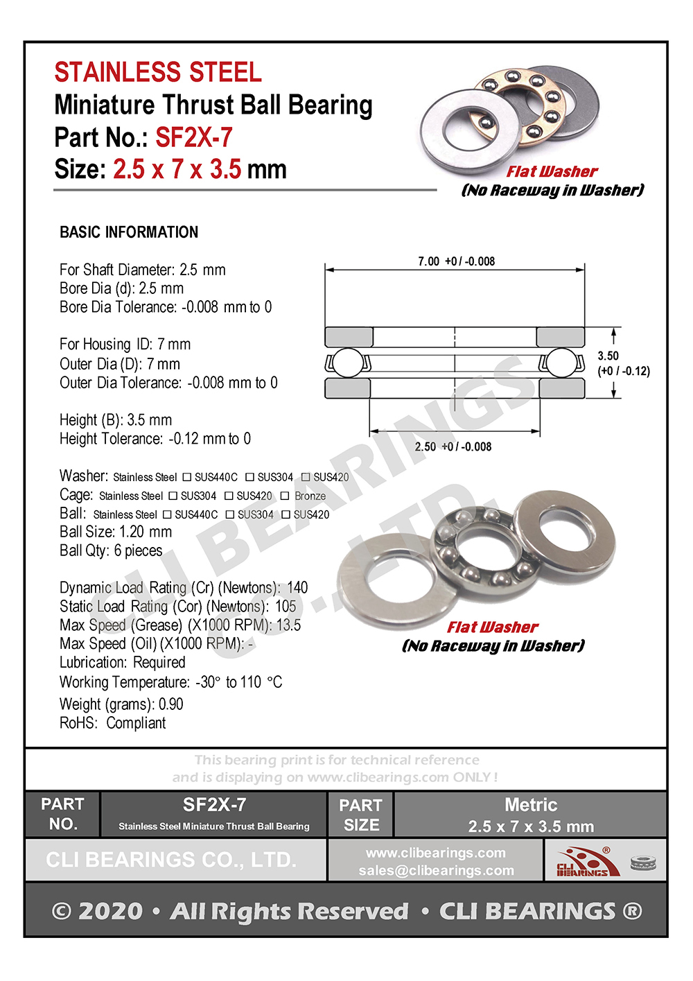 Original sf2x 7 stainless steel miniature thrust ball bearing 2 5x7x3 5mm nw