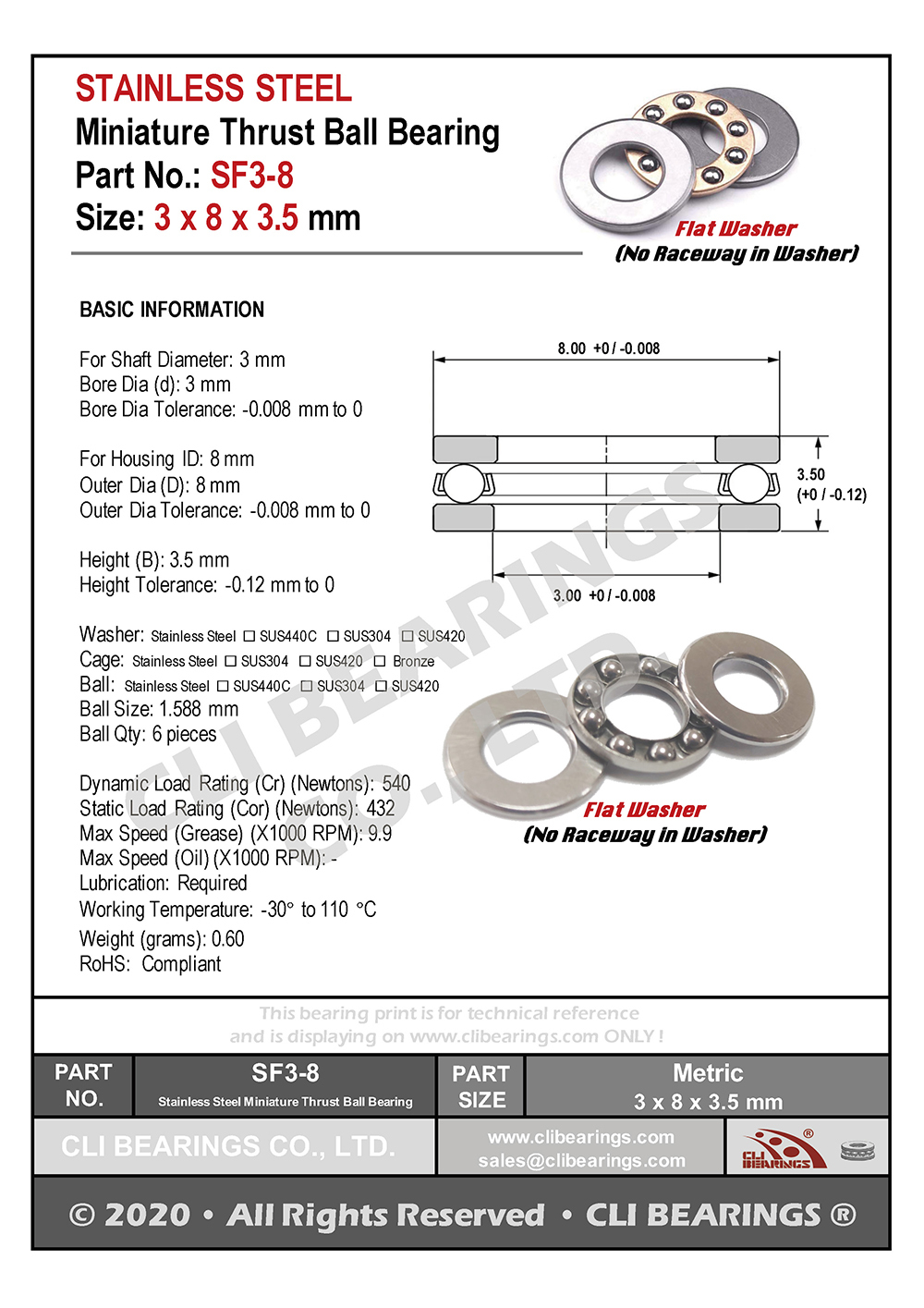 Original sf3 8 stainless steel miniature thrust ball bearing 3x8x3 5mm nw