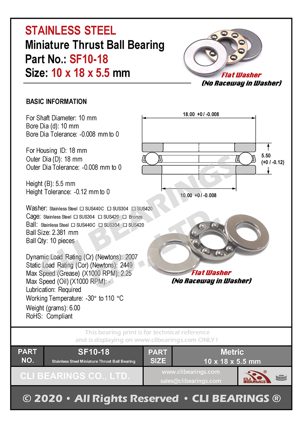 Original sf10 18 stainless steel miniature thrust ball bearing 10x18x5 5mm nw