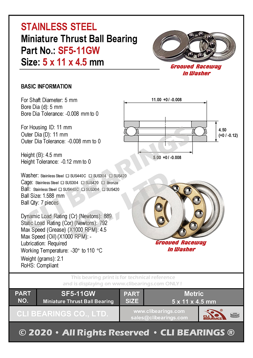 Original sf5 11gw sf5 11m miniature thrust ball bearing 5x11x4 5mm nw