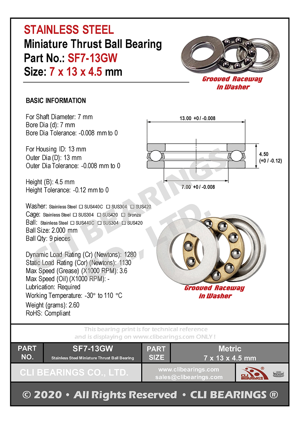 Original sf7 13gw sf7 13m miniature thrust ball bearing 7x13x4 5mm nw