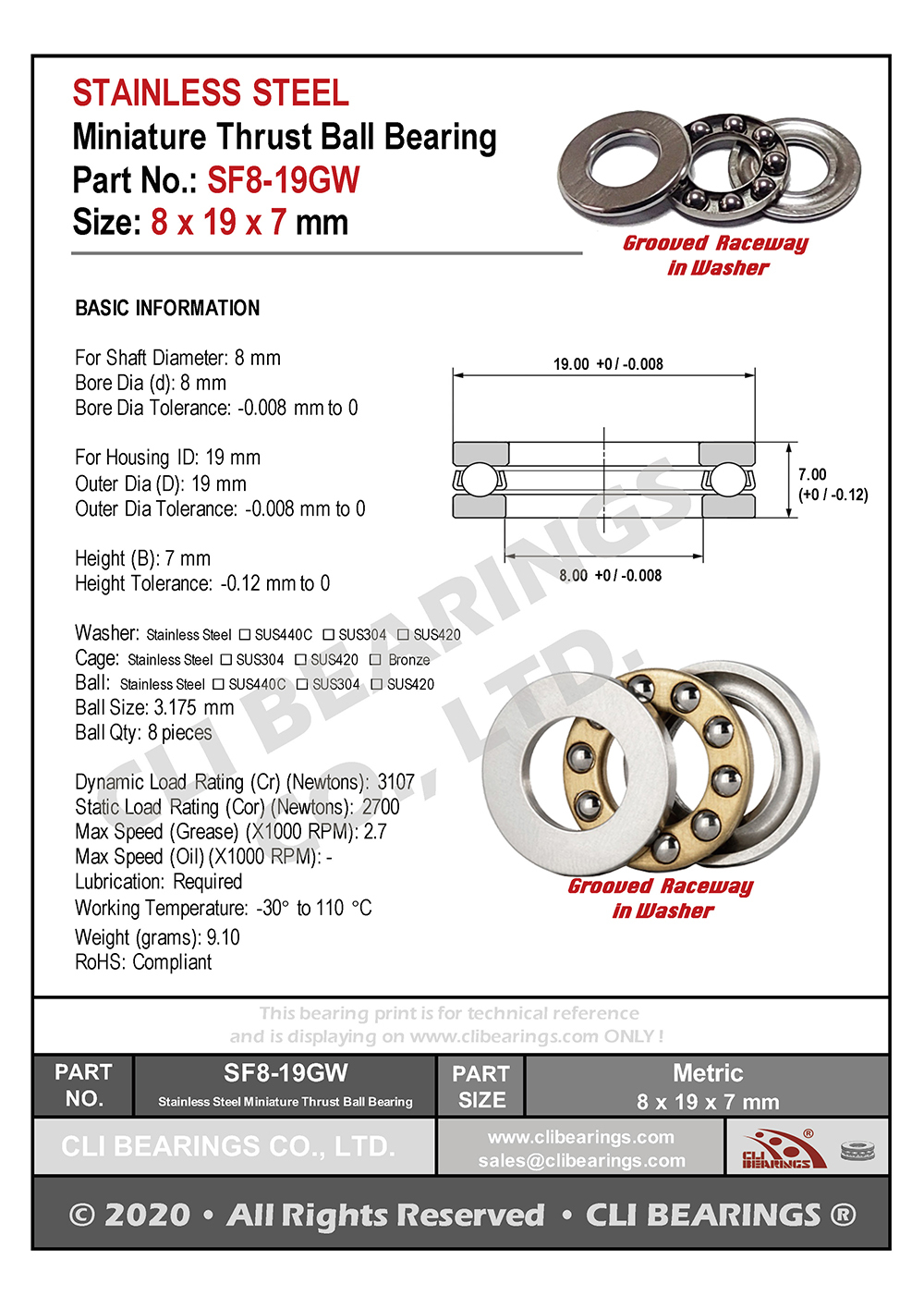 Original sf8 19gw sf8 19m miniature thrust ball bearing 8x19x7mm nw