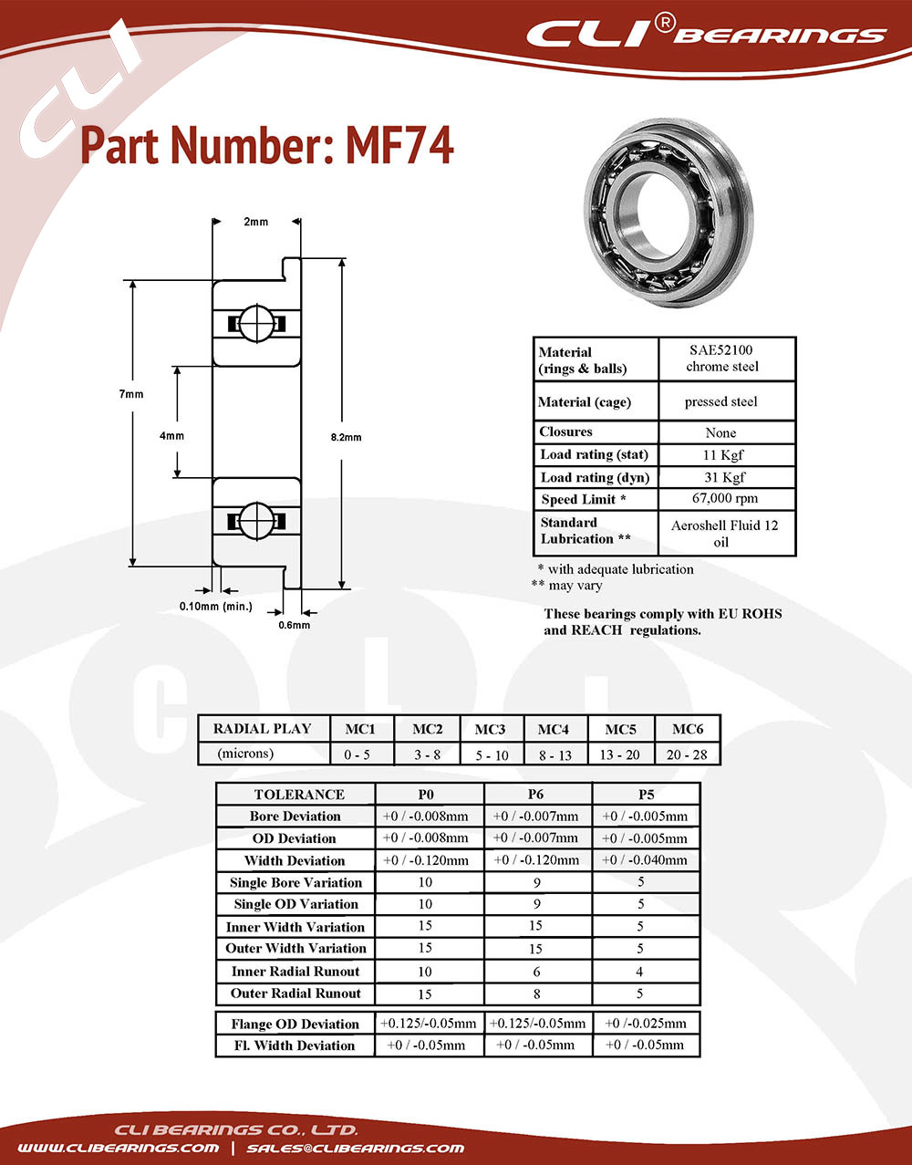Original mf74 flanged miniature bearing 4x7x2mm open type   cli bearings co ltd