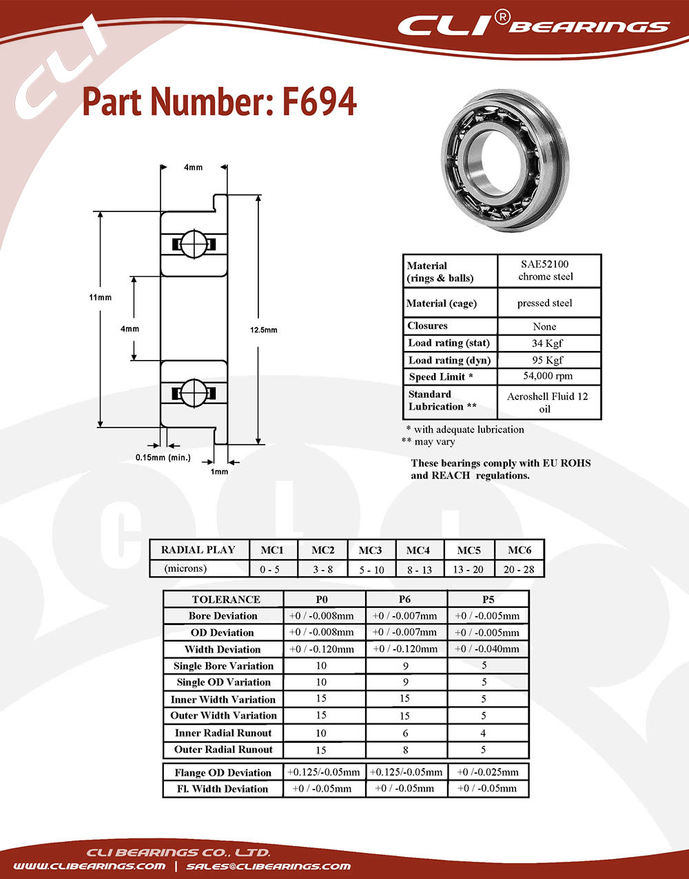 Original f694 flanged miniature bearing 4x11x4mm open type   cli bearings co ltd  flanged miniature bearing 4x11x4mm cli bearings co ltd